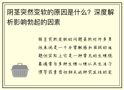 阴茎突然变软的原因是什么？深度解析影响勃起的因素
