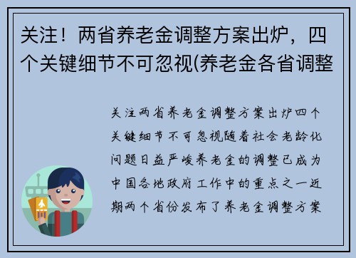 关注！两省养老金调整方案出炉，四个关键细节不可忽视(养老金各省调整方案)
